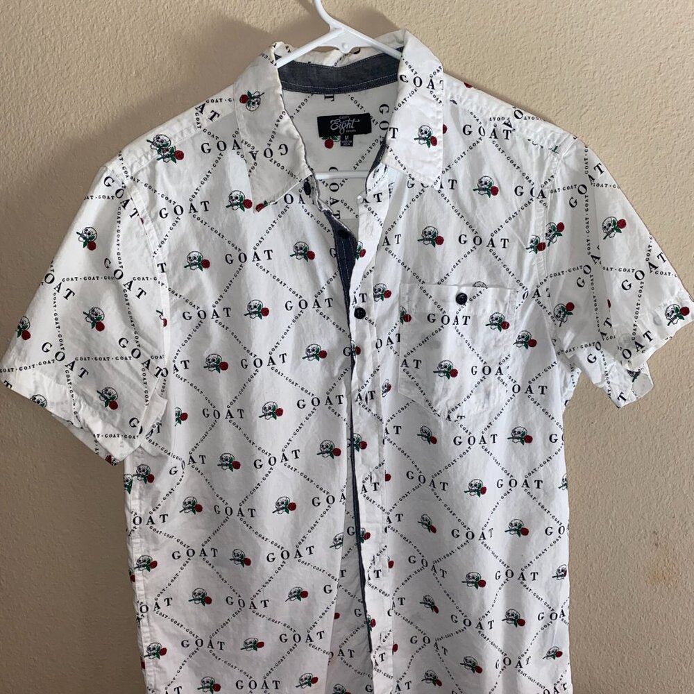 🕊️ GOAT Garden Party Button-Up – Floral Diamond Print, Designer Chic